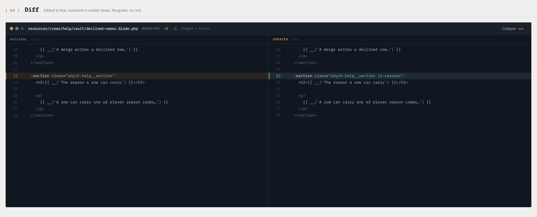 Diff view: original on the left, updated on the right, with the changed line marked